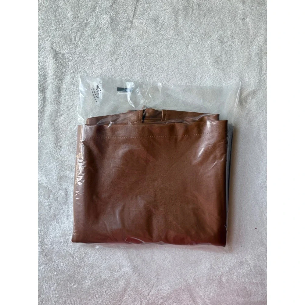 Naanaa Brown Faux Leather Mini Skirt Size US 4‎ Cognac Wrap Front Zip Slit